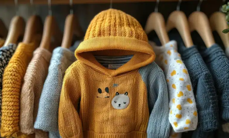 Adorable yellow baby hoodie with bear face and matching hat from Petra Play.