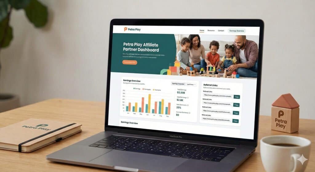 Petra Play affiliate dashboard showing analytics and partner tools.